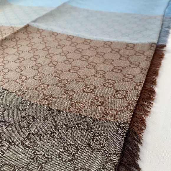 Gucci GG Lenolis Colorblock Scarf in Blue & Brown - Picture 11 of 12